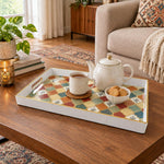 Ramadan & Eid al-Fitr Plastic Serving Tray – Cream Honeycomb Tiles plastic serving tray shown in a rectangular styled scene.