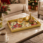 Christmas Plastic Serving Tray – Gold Poinsettia Field plastic serving tray shown in a rectangular styled scene.