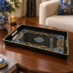 Ramadan & Eid al-Fitr Plastic Serving Tray – Blue Rose Gold Panel plastic serving tray shown in a rectangular product view.