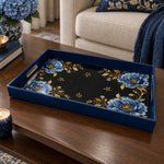 Ramadan & Eid al-Fitr Plastic Serving Tray – Blue Peony Four Corners plastic serving tray shown in a rectangular product view.
