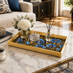 Ramadan & Eid al-Fitr Plastic Serving Tray – Blue Rose Allover Bloom plastic serving tray shown in a rectangular styled scene.
