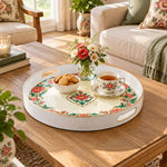 Ramadan & Eid al-Fitr Plastic Serving Tray – Peony Border Open Field plastic serving tray shown in a round styled scene.