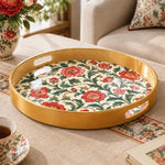 Ramadan & Eid al-Fitr Plastic Serving Tray – Peony Acanthus Allover plastic serving tray shown in a round product view.
