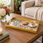 Ramadan & Eid al-Fitr Plastic Serving Tray – Peony Acanthus Allover plastic serving tray shown in a rectangular styled scene.