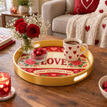 Valentine's Day Plastic Serving Tray – Gold Love Banner Rose Border - MintiHome