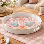 Valentine's Day Plastic Serving Tray – Folk Birds Heart Nest Bloom plastic serving tray shown in a round product view.