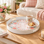 Valentine's Day Plastic Serving Tray – Bird Corner Heart Spray plastic serving tray shown in a round styled scene.