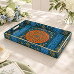 Ramadan Decorative Plastic Serving Tray – Blue Orange Medallion full-print plastic serving tray shown in a product view.