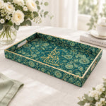 Ramadan Decorative Plastic Serving Tray – Teal Gold Butterfly full-print plastic serving tray shown in a product view.