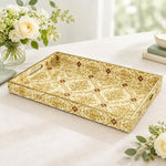 Daily Decorative Plastic Serving Tray – Ivory Gold Arabesque Lattice full-print plastic serving tray shown in a product view.