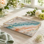 Daily Pink Blue Marble Plastic Tray – Gold Vein Ocean Decor - MintiHome