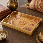 Gold Multi Mandala Leaf Glass Serving Tray – Folk Diwali - MintiHome