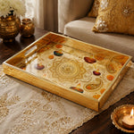 Gold Marigold Diya Mandala Glass Serving Tray – Festival Bloom - MintiHome