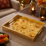 Gold Multi Mandala Diya Marigold Glass Serving Tray – Festival - MintiHome