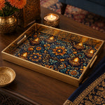 Blue Mandala Diya Paisley Glass Serving Tray – Royal Diwali - MintiHome
