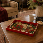 Christmas Patchwork Snowman & Plaid Glass Serving Tray – Holiday Decor - MintiHome