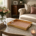 Pink Damask Daily Glass Tray – Gold Scrollwork Border - MintiHome