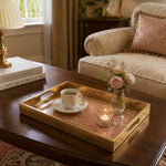 Pink Damask Daily Glass Tray – Gold Scrollwork Border - MintiHome