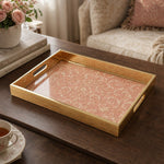Pink Damask Daily Glass Tray – Gold Scrollwork Border - MintiHome
