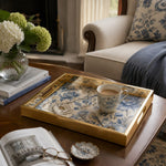 Blue Chinoiserie Daily Glass Tray – Peony Bird Border - MintiHome