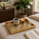 Gold Mosaic Daily Glass Tray – Square Tile Accent Border - MintiHome