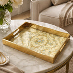 Damask Floral Daily Glass Tray – Cream Gold Blue Border - MintiHome