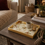 Cream Gold Christmas Glass Tray – Bow Poinsettia Holly - MintiHome