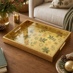 Gold Christmas Glass Tray – Snowflake Holly Green Leaves - MintiHome