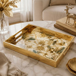 Gold Christmas Glass Tray with Poinsettia, Snowflakes and Pinecones - MintiHome