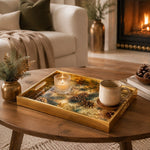 Gold Christmas Glass Tray with Pinecones and Pine Sprigs - MintiHome