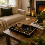 Black Christmas Glass Tray with Gold Ornaments, Nutcracker and Sleigh - MintiHome
