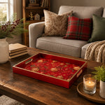 Red Christmas Glass Tray with Gold Ornaments and Red Bows - MintiHome
