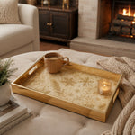 Gold Christmas Glass Tray with Cream Snowflakes and Pine Sprigs - MintiHome