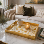 Gold Christmas Glass Tray with Cream Trees, Pinecones and Pine Sprigs - MintiHome