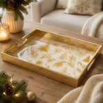 Gold Christmas Glass Tray with Cream Trees, Pinecones and Pine Sprigs - MintiHome