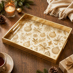 Gold Christmas Glass Tray with Cream Ornaments and Poinsettia - MintiHome