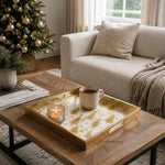Gold Christmas Glass Tray with Gold Trees, Stars and Silver Snowflakes - MintiHome