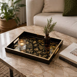 Black Christmas Glass Tray with Gold Ornaments and Poinsettia - MintiHome