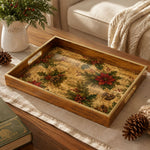 Sheet Music Poinsettia Christmas Glass Serving Tray with Gold Rim - MintiHome