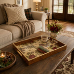 Cottage Peony and Plaid Christmas Glass Serving Tray with Gold Rim - MintiHome