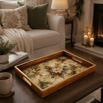 Sepia Poinsettia Bouquet Christmas Glass Serving Tray with Gold Rim - MintiHome
