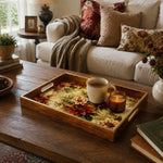 Golden Watercolor Poinsettia Christmas Glass Serving Tray - MintiHome