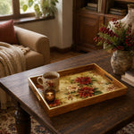 Golden Watercolor Poinsettia Christmas Glass Serving Tray - MintiHome