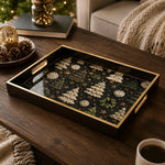 Christmas Embroidered Tree Glass Tray - Midnight Gold - MintiHome