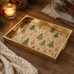 Christmas Embroidered Tree Glass Tray - Ivory Blush - MintiHome