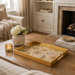 Christmas Blush Snowflake Glass Serving Tray - Pearl Gold - MintiHome