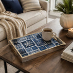 Christmas Indigo Snowflake Glass Serving Tray - Blues - MintiHome