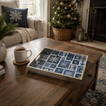 Christmas Indigo Snowflake Glass Serving Tray - Blues - MintiHome