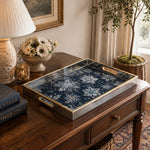 Christmas Navy Needlework Glass Serving Tray - Floral - MintiHome