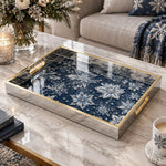 Christmas Navy Needlework Glass Serving Tray - Floral - MintiHome